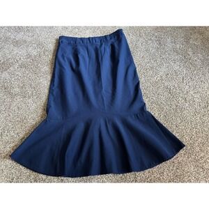 Kate Kasin Women Love Blue Skirt Midi‎ Zip Waist Pull Zip Ruffle Hem(A44)